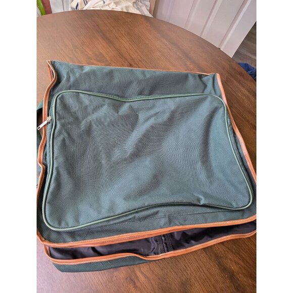 La Valege Garment Bag Luggage Leather Trimmed 22 x 22 Green - Picture 12 of 16